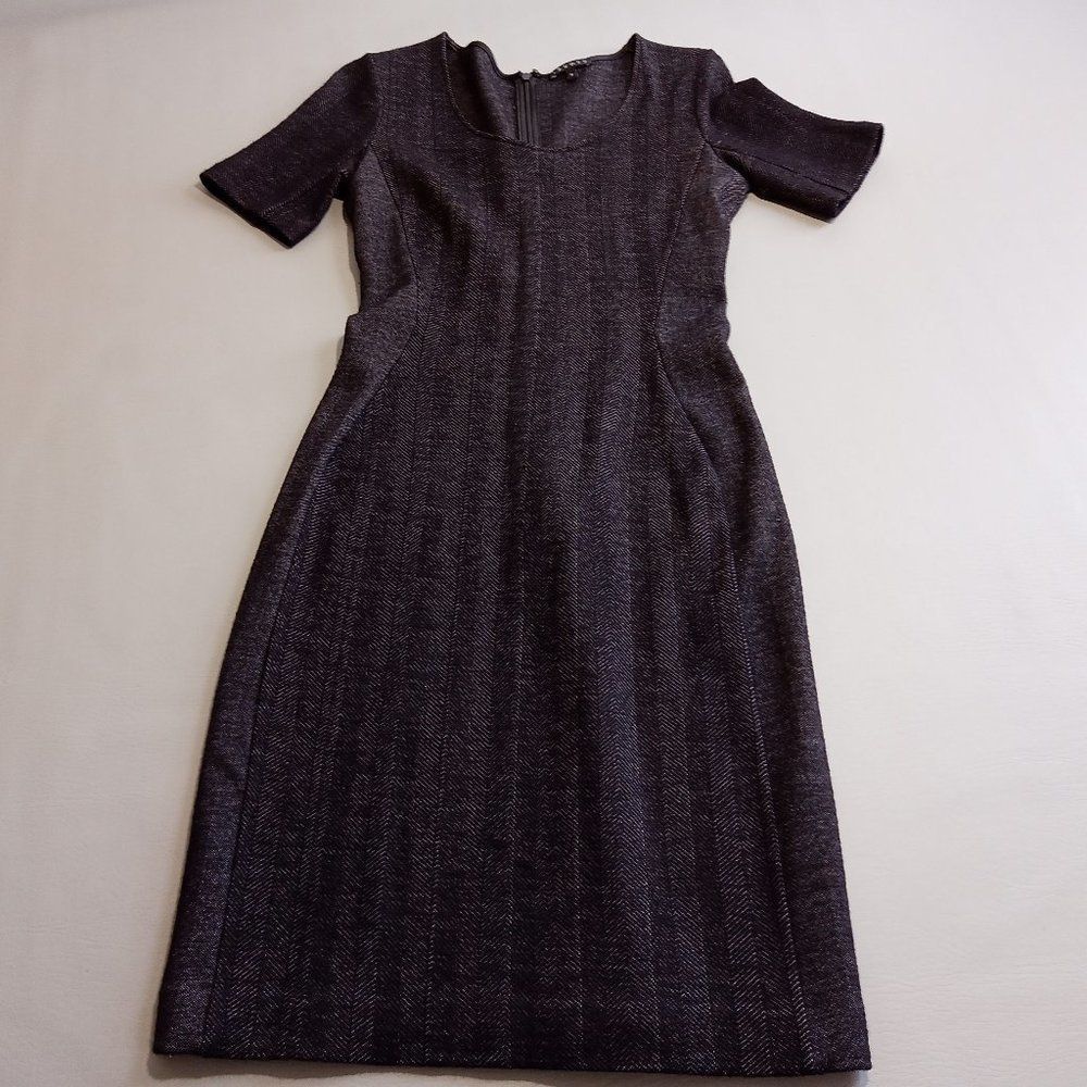 Theory Womens Dress Size 2 Gray Herringbone Secretary Wool Blend Long Sleeve